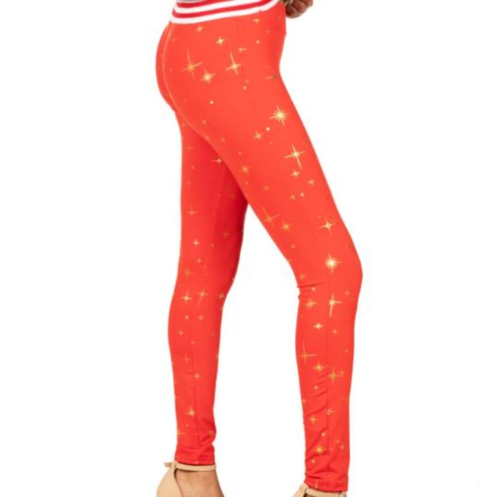 NWT Tipsy Elves Red Gold Twinkle Star Leggings - Picture 4 of 4